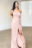 Burgundy One-Shoulder Split Mermaid Evening Dress with Backless BM bride
