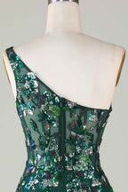 Sparkly Dark Green Tight Short Beaded Homecoming Dress with Feathers Bmbride