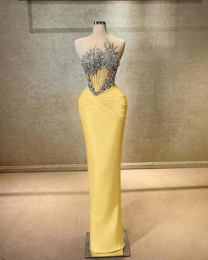 Strapless Sleeveless Long Mermaid Prom Dress With Beading Pleated BMBRIDE