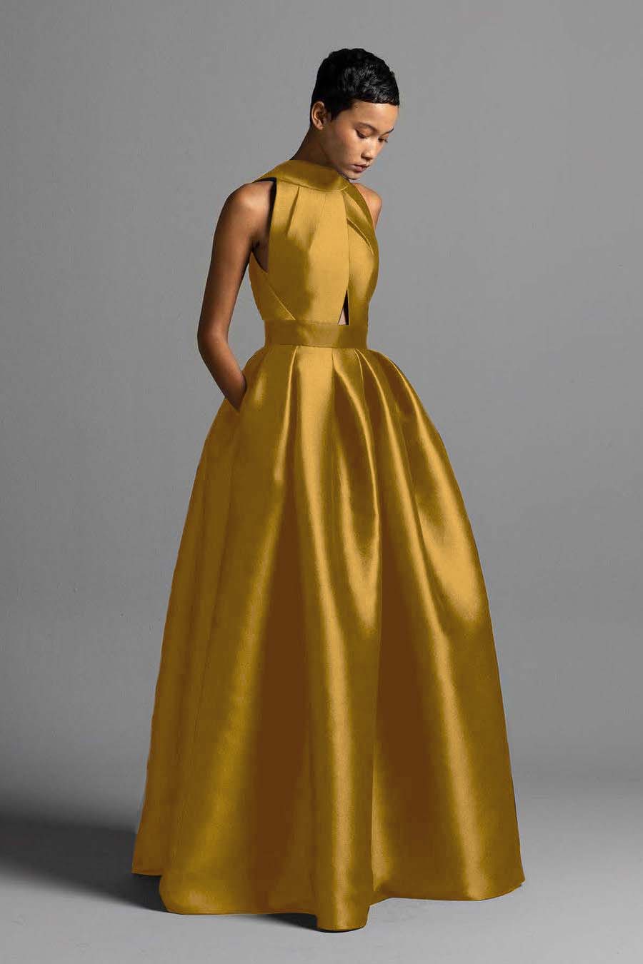 Halter Sleeveless High Waist Long Prom Dress With Pocket Pleated BMBRIDE
