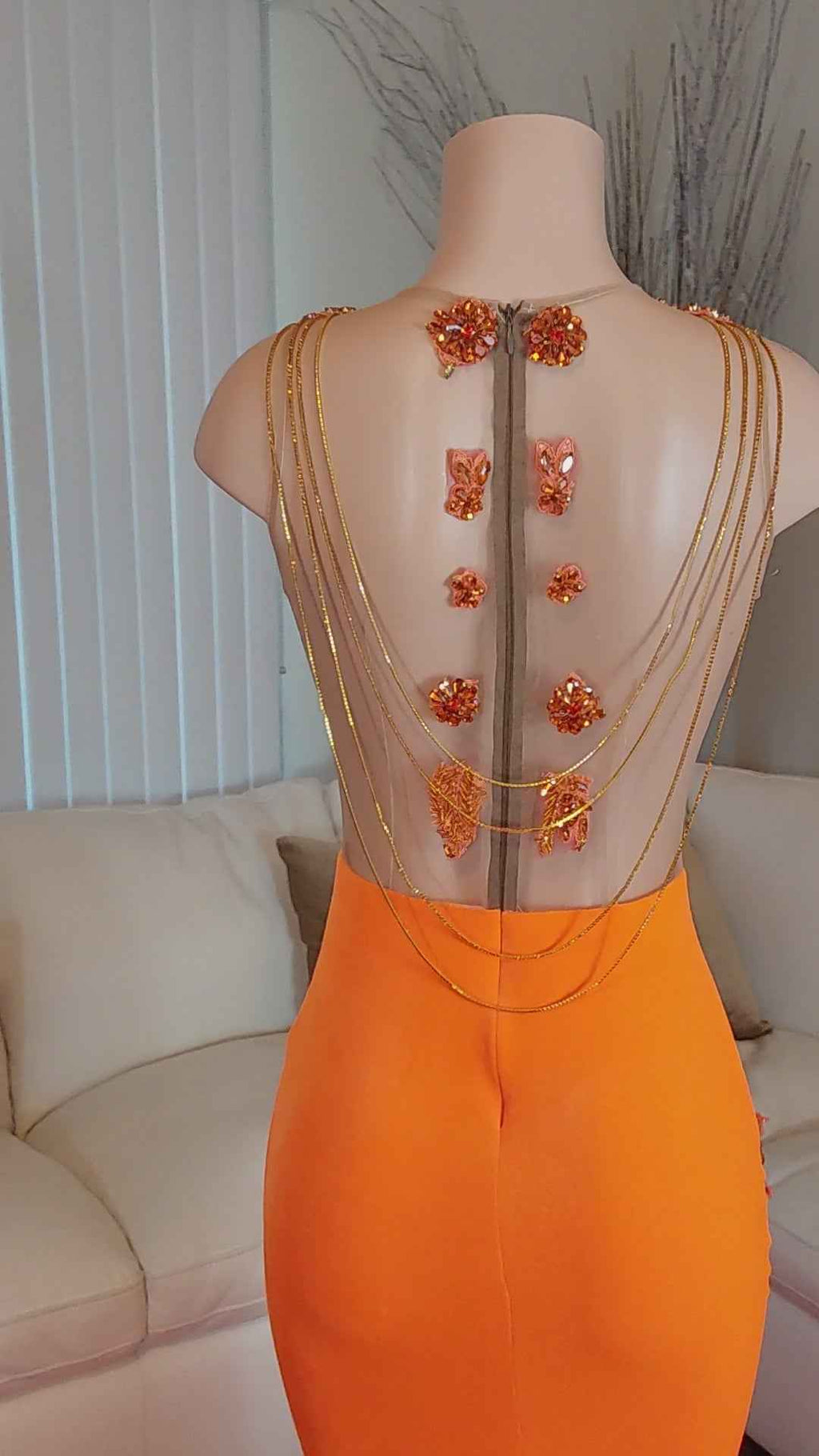 Charming Beading Embroidery Mermaid Orange Sleeveless Long Prom Dress