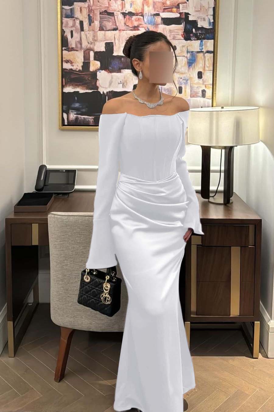 Strapless Long Sleeves Mermaid Long Prom Dress With Pleated BMBRIDE
