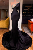 Black One Shoulder Mermaid Prom Dress with Beads BM bride