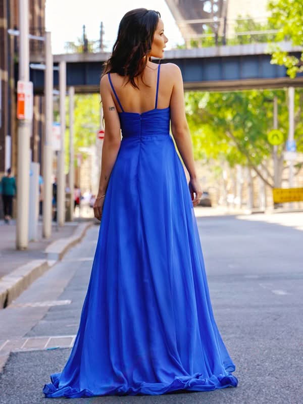 Royal Blue V-Neck Prom Dress with Slit BM bride