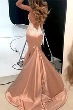 V-Neck Prom Dress Mermaid Backless with Appliques BM bride