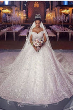 Long Sleeveless Princess Off-the-Shoulder Lace Wedding Dress BM bride