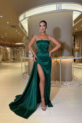 Peacock Sleeveless Prom Dress Spaghetti Straps with Slit BM bride