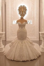 Off-the-Shoulder Floor-Length Backless Mermaid Wedding Dress with Crystal BM bride