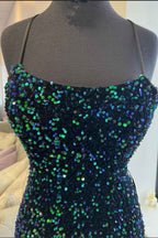 Glamorous Mermaid Spaghetti Strap Sleeveless Prom Dress Long Split With Sequins