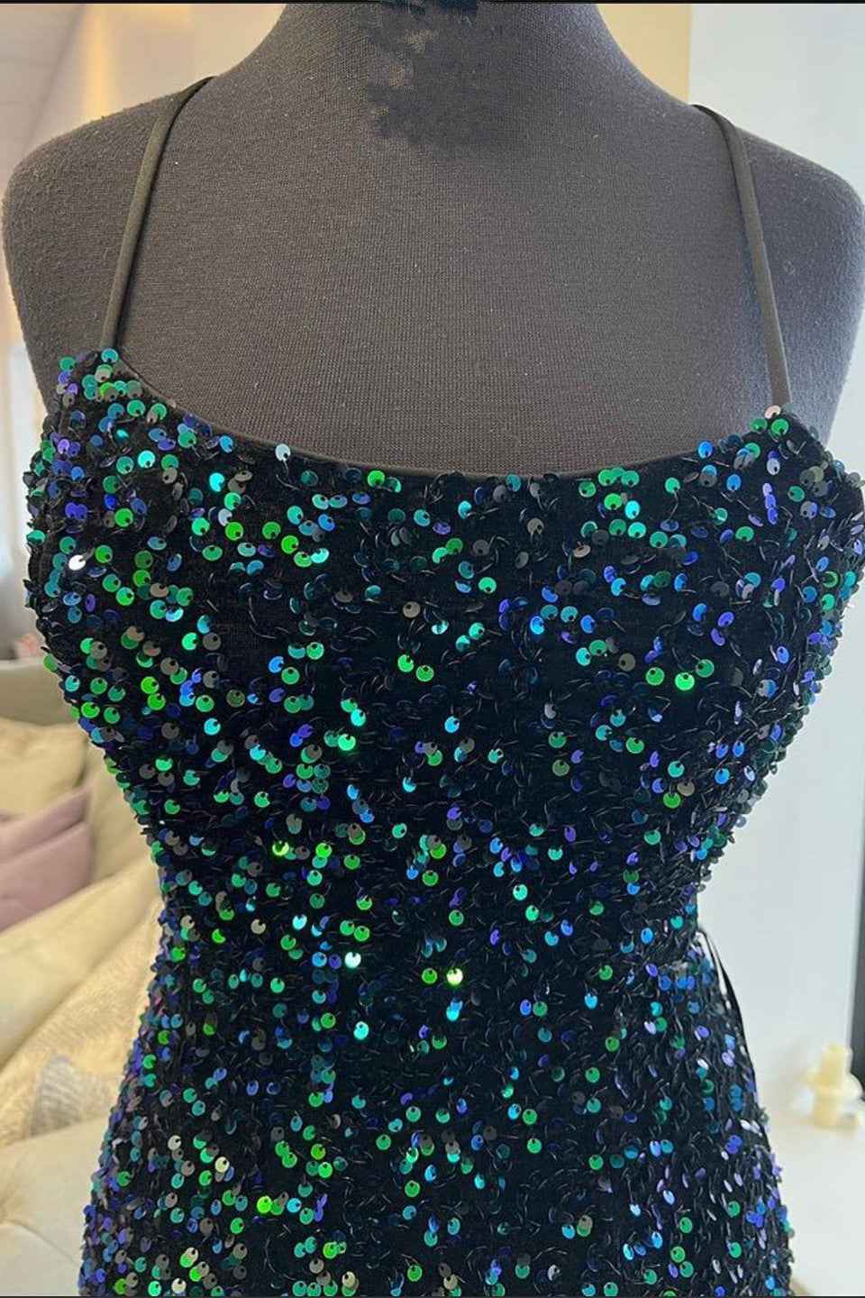 Glamorous Mermaid Spaghetti Strap Sleeveless Prom Dress Long Split With Sequins