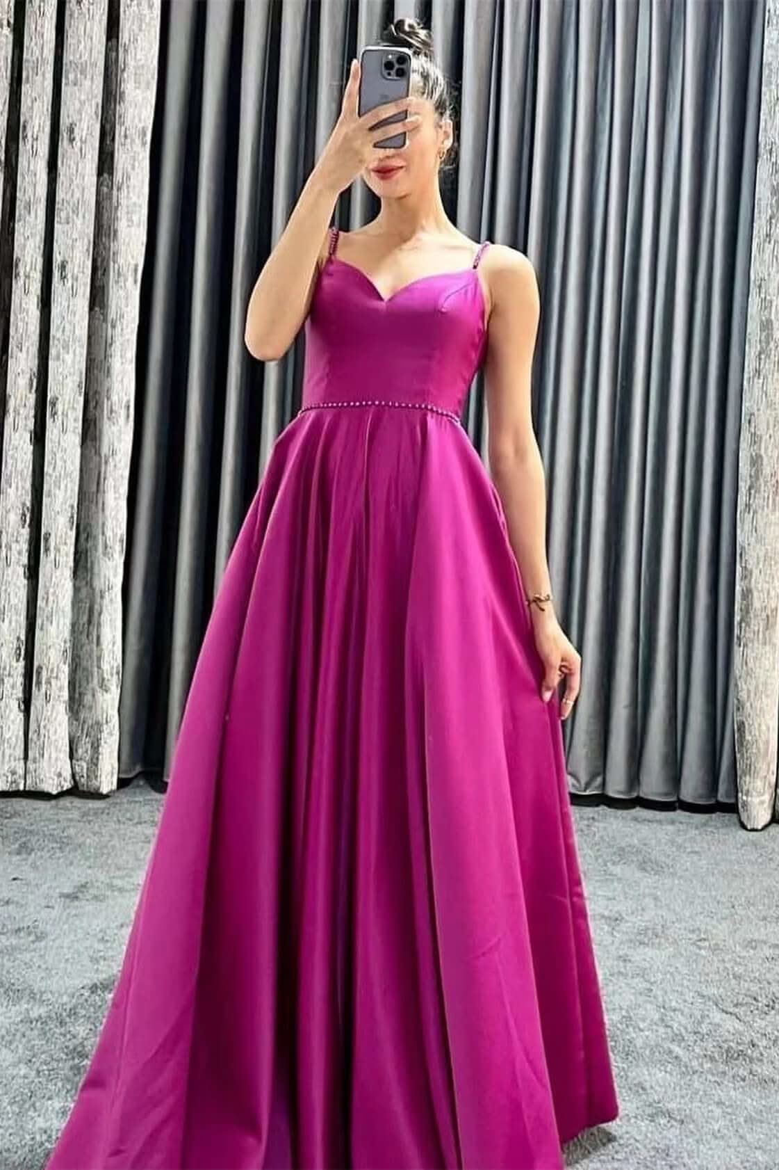 Spaghetti-Strap Sleeveless Long V-Neck Evening Dress with Beads BM bride