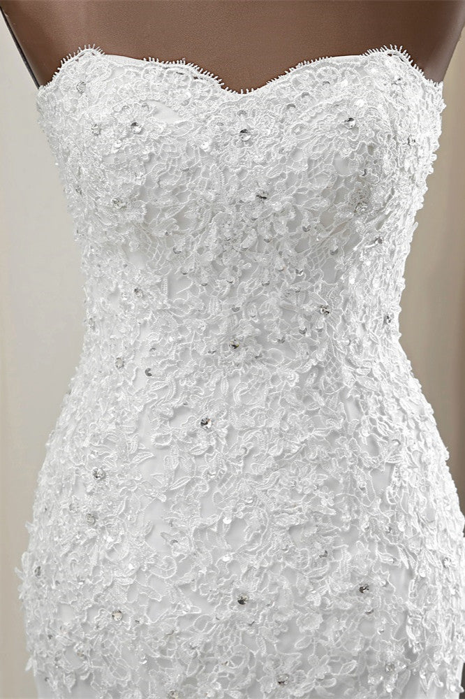 Strapless Lace Applique Long Mermaid Wedding Dress with Beading BM bride
