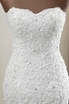 Strapless Lace Applique Long Mermaid Wedding Dress with Beading BM bride