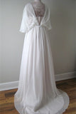 V-Neck A-Line Chiffon Lace Boho Wedding Dress with Belt BM bride