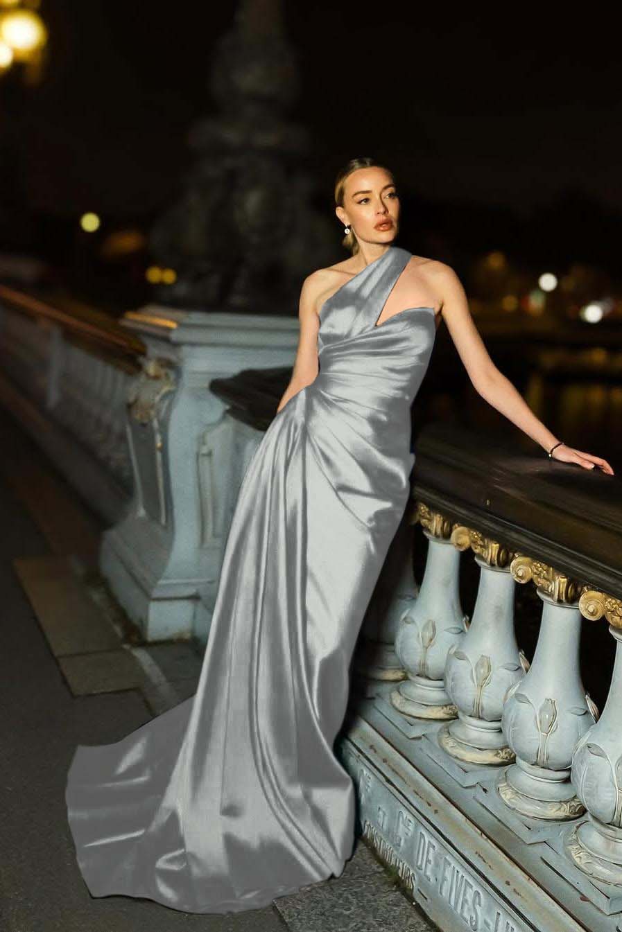One Shoulder Sleeveless Mermaid Long Prom Dress With Ruffles Pleated