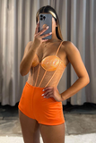 Orange High Split A-Line Spaghetti-Straps Long Prom Dress BM bride