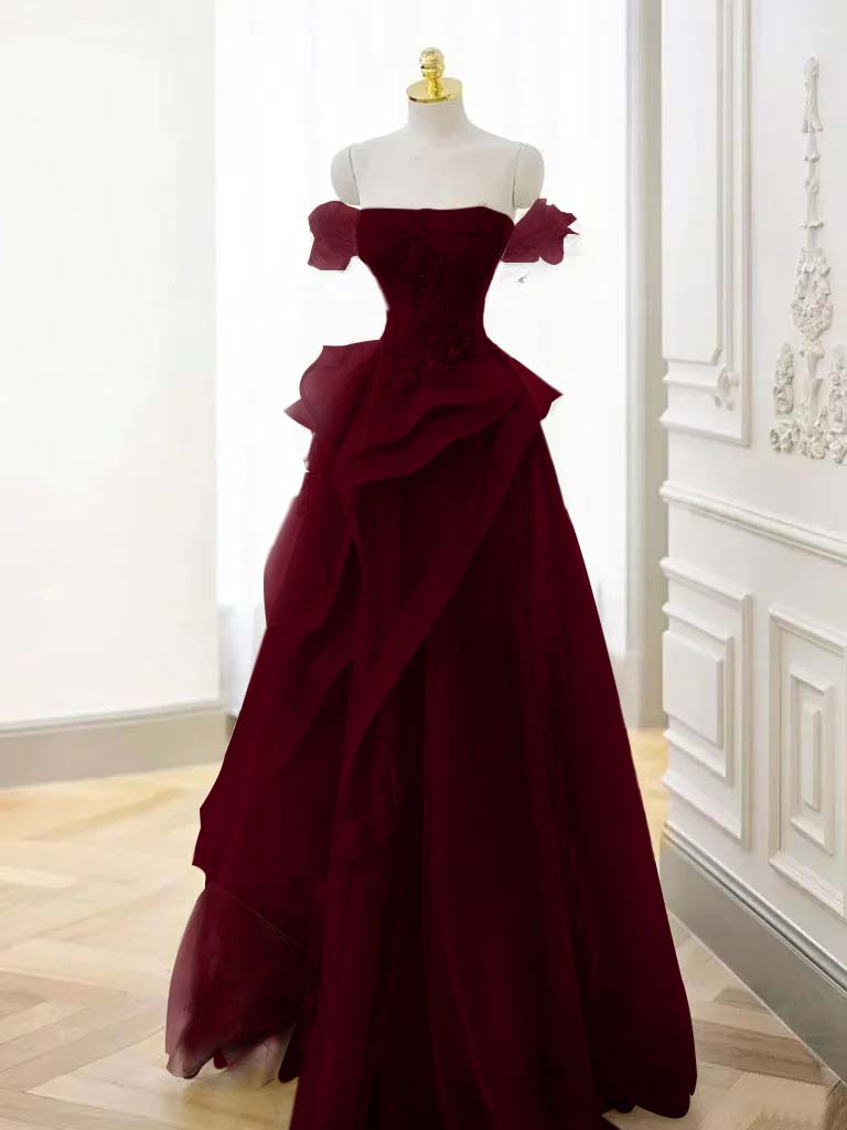 Tulle Off the Shoulder Sleeveless Long Prom Dress With Appliques BMBRIDE