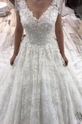 A-Line Tulle Off-the-Shoulder Long Wedding Dress With Lace Appliques BM bride