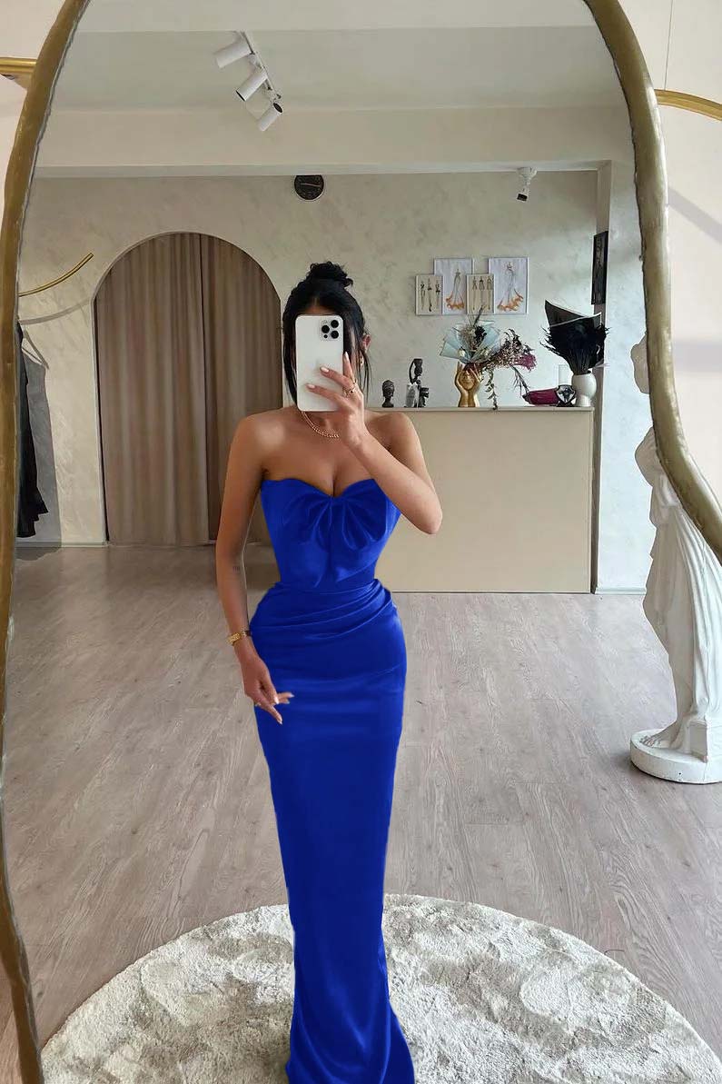 Strapless Sleeveless Long Mermaid Prom Dress With Bowknot Pleated