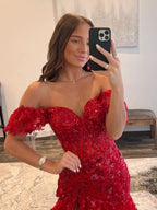 Lovely Sheath Off-the-Shoulder Long Lace Prom Dress (Lace-up Back) BM bride