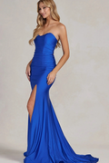 Strapless Sleeveless Long Mermaid Prom Dress With Split Pleated