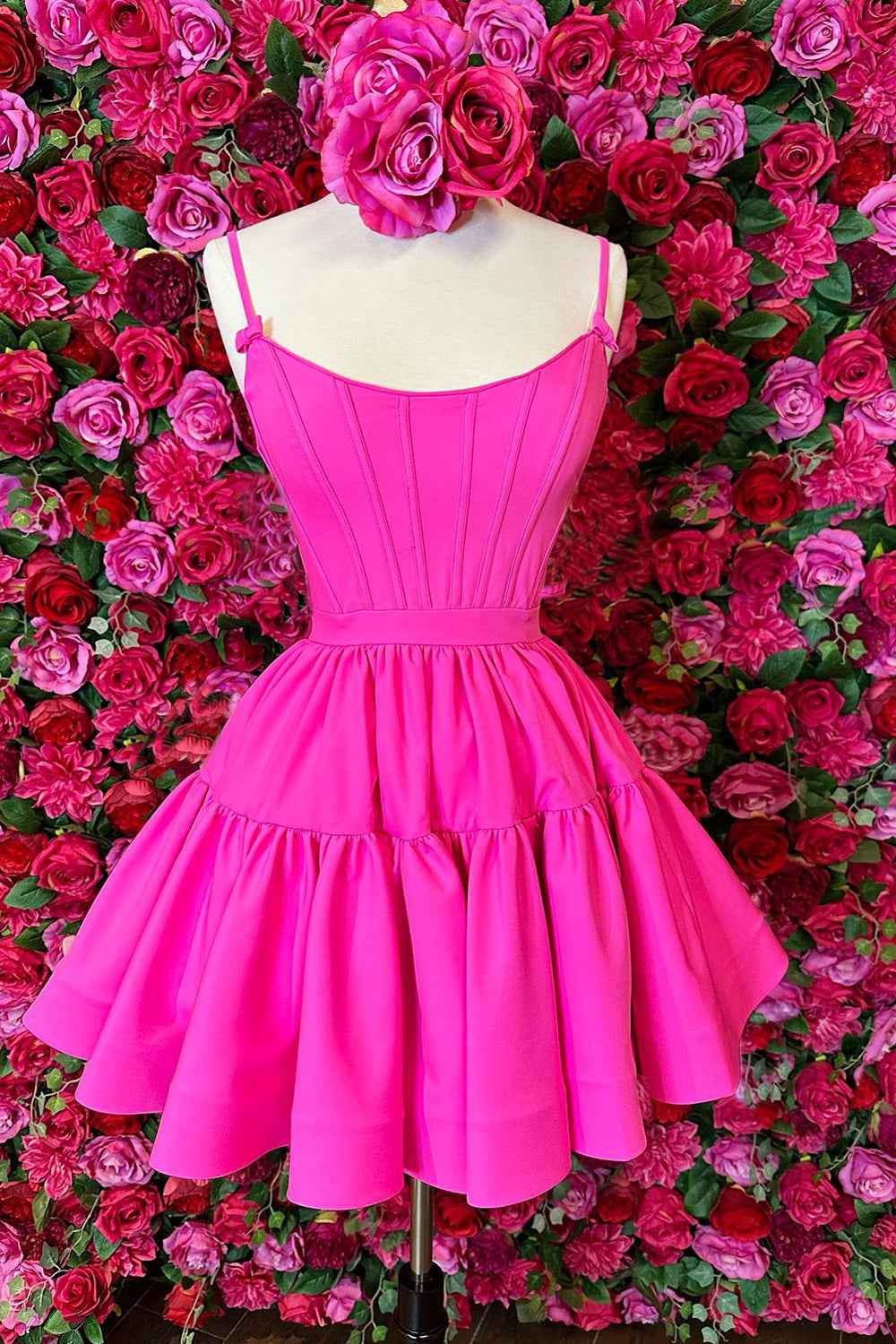 Red A Line Spaghetti Straps Short Satin Homecoming Dress Bmbride