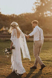 Beach Ivory Wedding Dress with Batwing Sleeves and Rustic Lace Back for a Charming Look BM bride