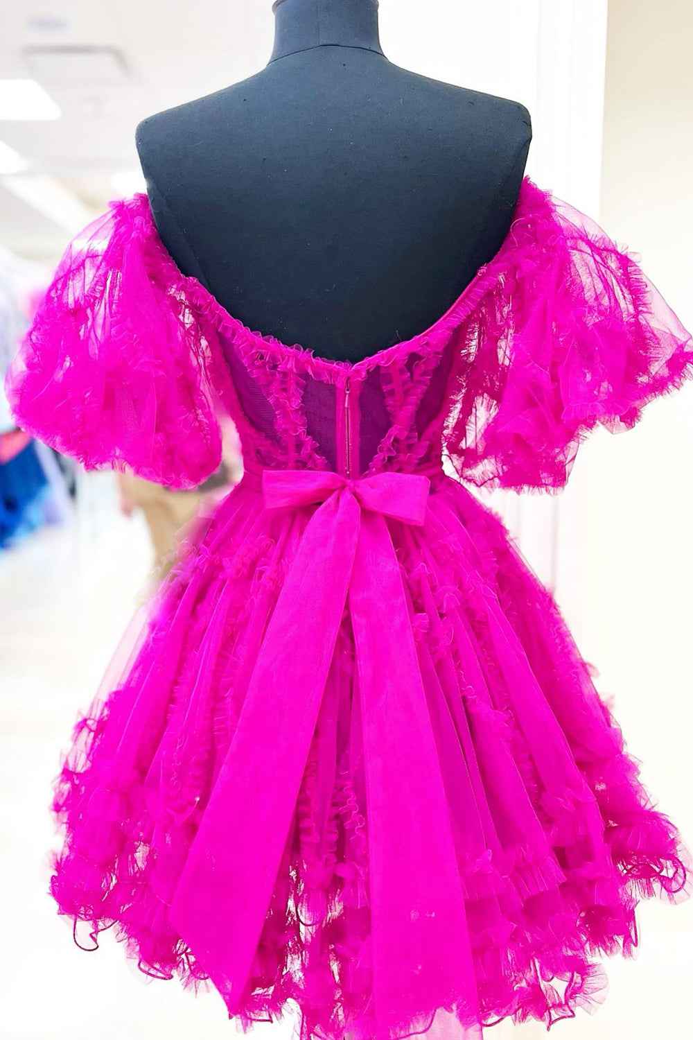 Fuchsia Corset A-Line Short Homecoming Dress Bmbride