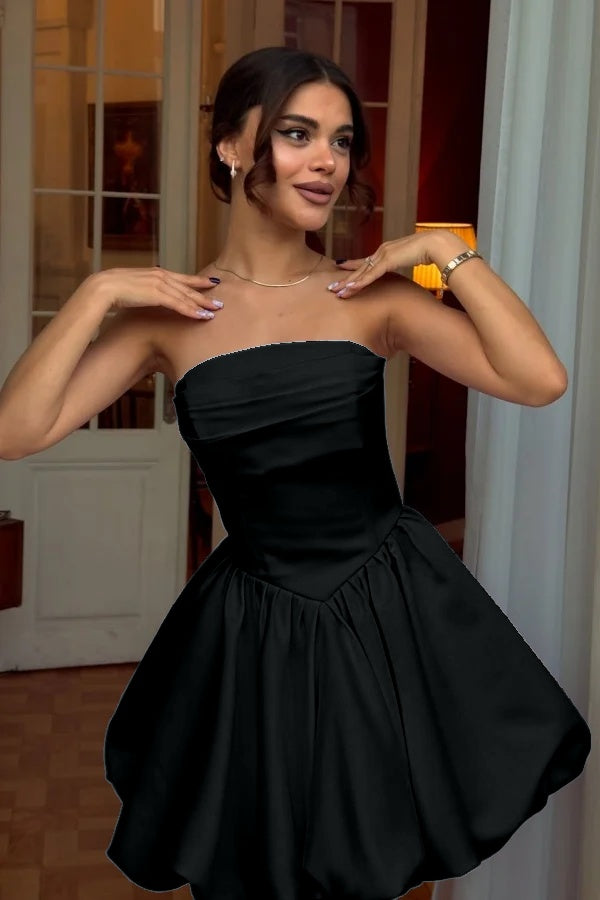 Chic Strapless Sleeveless Short A Line Prom Dress With Pleated BMBRIDE