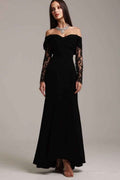 Off the Shoulder Long Sleeves Long Prom Dress With Ruffles Appliques