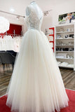 Unique V-Neck Princess Ivory Wedding Dress with Ruffles and Tulle Lace BM bride