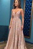 V-Neck Sequins Spaghetti-Straps Evening Dress BM bride
