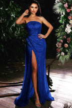 Violet Strapless Mermaid Prom Dress Split With Sequins Beading