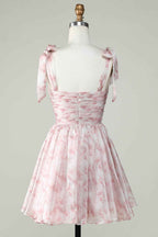 Pink Floral Print A-Line Short Homecoming Dress