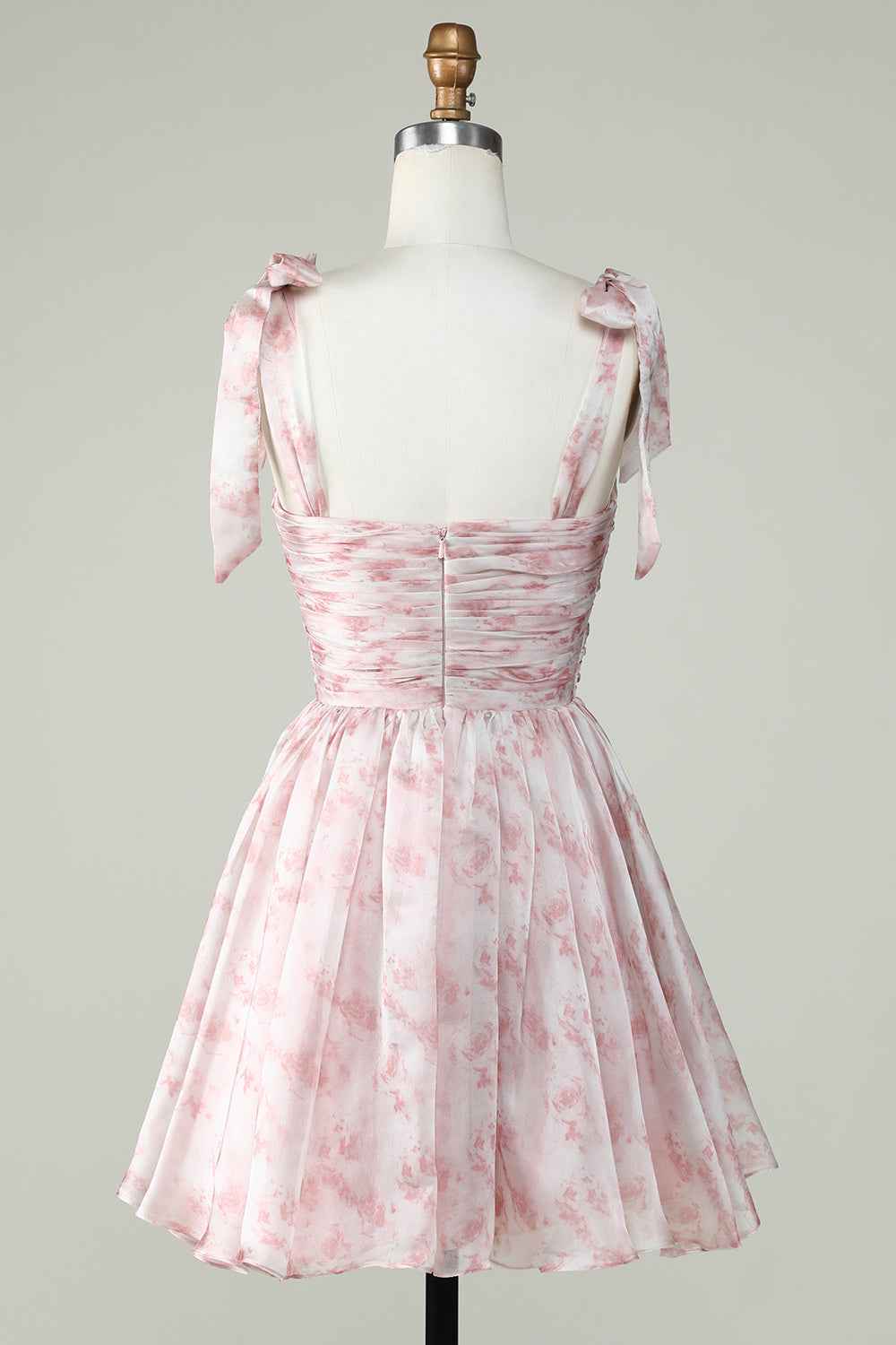 Pink Floral Print A-Line Short Homecoming Dress
