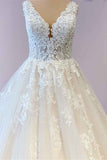 Wide Strap A-Line Floor-Length Tulle Wedding Dress with Lace Appliques BM bride