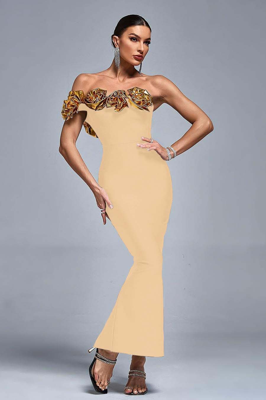 One Shoulder Sleeveless Long Mermaid Prom Dress With Pleated BMBRIDE