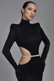 Long Sleeves Mermaid Evening Dress High Neck with Belt BM bride