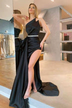 Fuchsia Prom Dress with Trail Sleeveless Charmeuse High Slit BM bride
