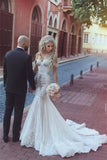 Off-the-Shoulder Sweetheart Mermaid Lace Wedding Dress with Lace-Up Back BM bride