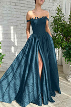 Charming Black Off the Shoulder Strapless Split Princess Long Prom Dress