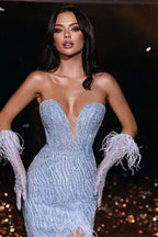 Gorgeous Sweetheart Mermaid Evening Dress with Sequins, Split, and Feather BM bride
