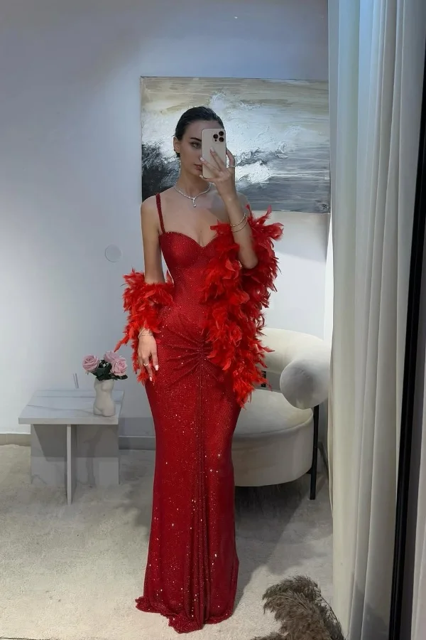 Spaghetti Strap Sleeveless Long Mermaid Prom Dress With Sequins