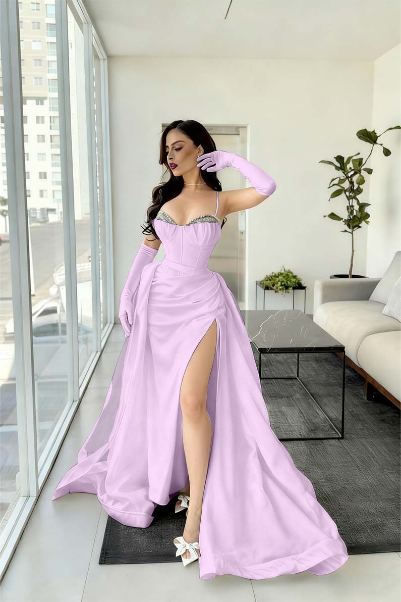 Spaghetti Strap Sleeveless Long Mermaid Prom Dress With Split Gloves BMBRIDE