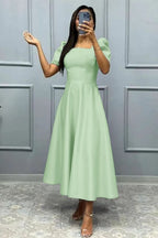 Elegant Square A-Line Prom Dress with Short Sleeves BM bride