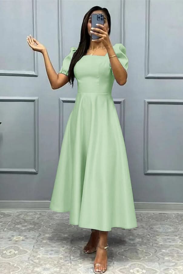 Elegant Square A-Line Prom Dress with Short Sleeves BM bride