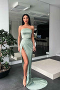Chic Long Strapless Sleeveless Mermaid Beadings Prom Dress With High Split