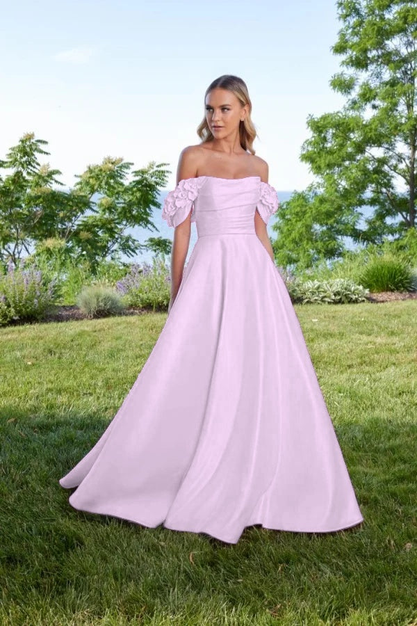 Off the Shoulder Sleeveless Long A Line Prom Dress With Pleated BMBRIDE
