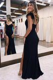 Light Blue Sequins Long Mermaid Evening Dress with Spaghetti Straps and Slit BM bride