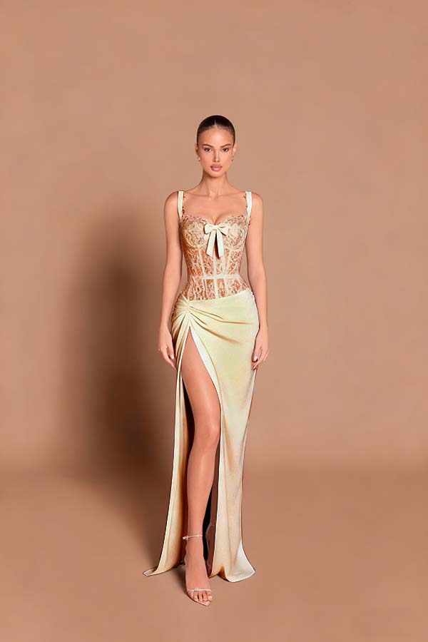 Spaghetti Strap Sleeveless Long Mermaid Prom Dress With Split BMBRIDE